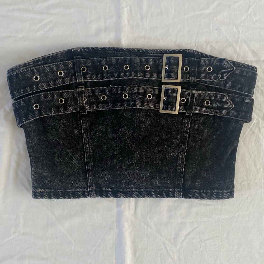 Fashion Nova Black Denim Women’s Top with Buckles Size Large